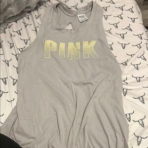 Victoria's Secret Gray Muscle Tee with Yellow Print